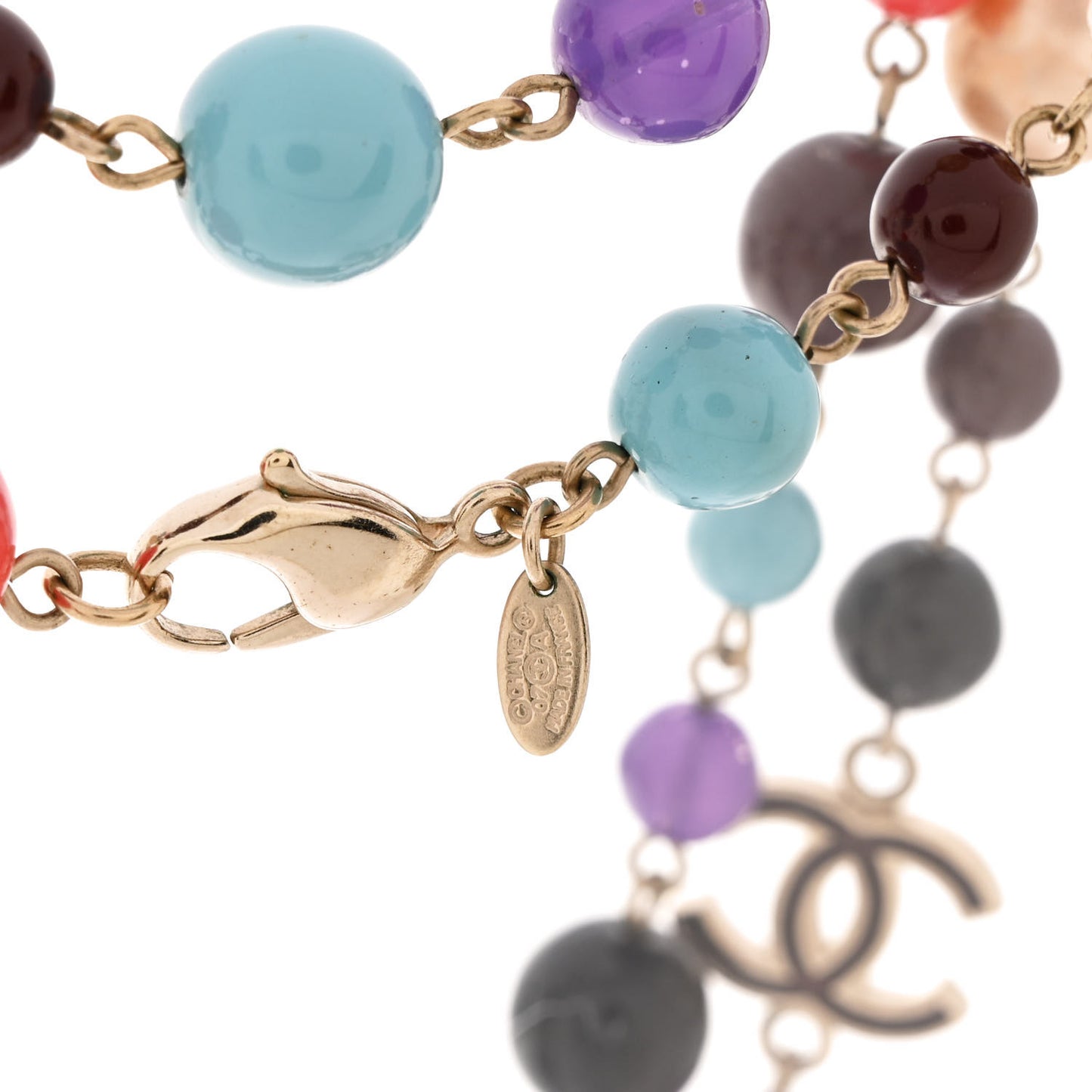 Metal Enamel Resin Beaded Pearl CC Strand Necklace Multicolor