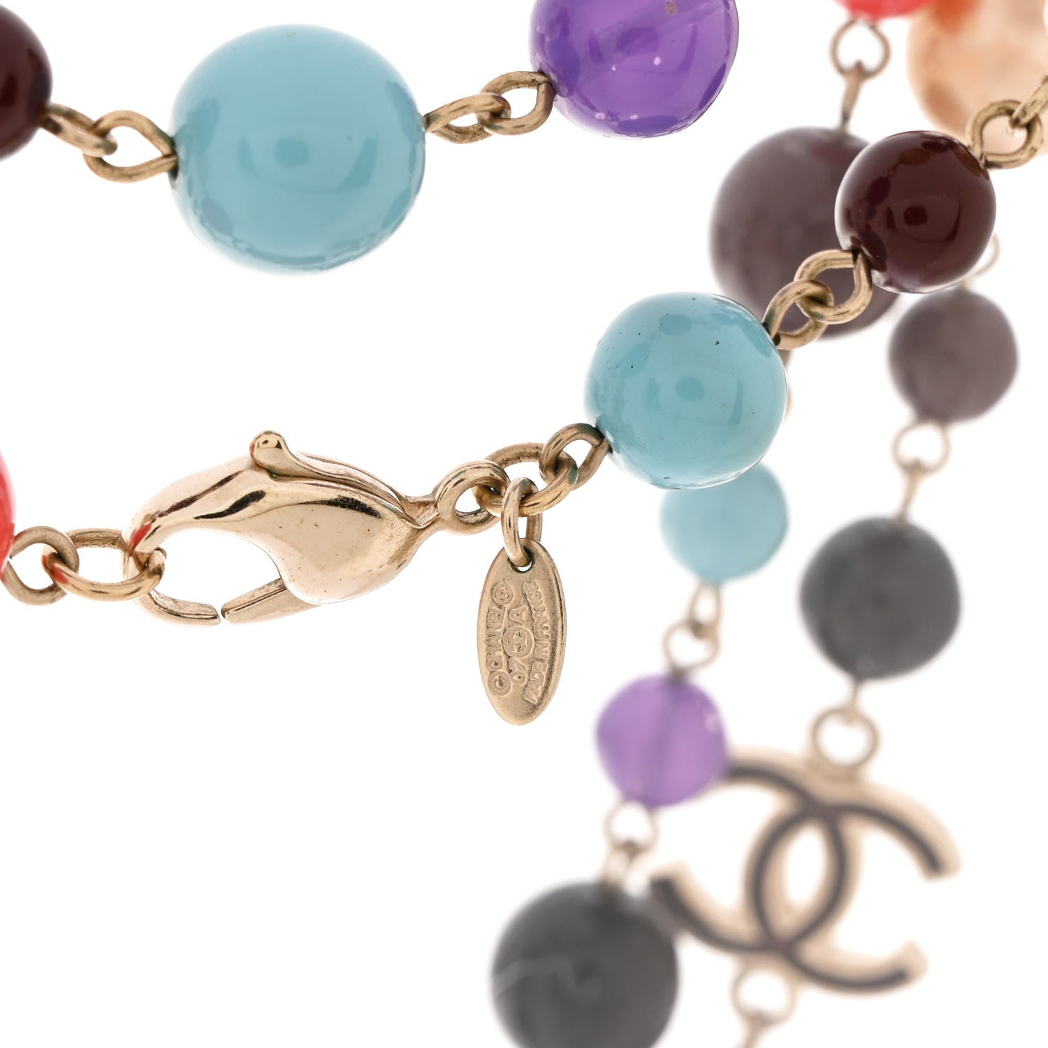 Chanel Metal Enamel Resin Beaded Pearl CC Strand Necklace Multicolor 6 of 6