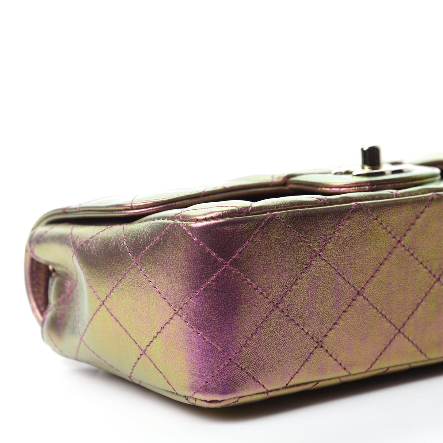 Iridescent Lambskin Quilted Mini Rectangular Flap Purple