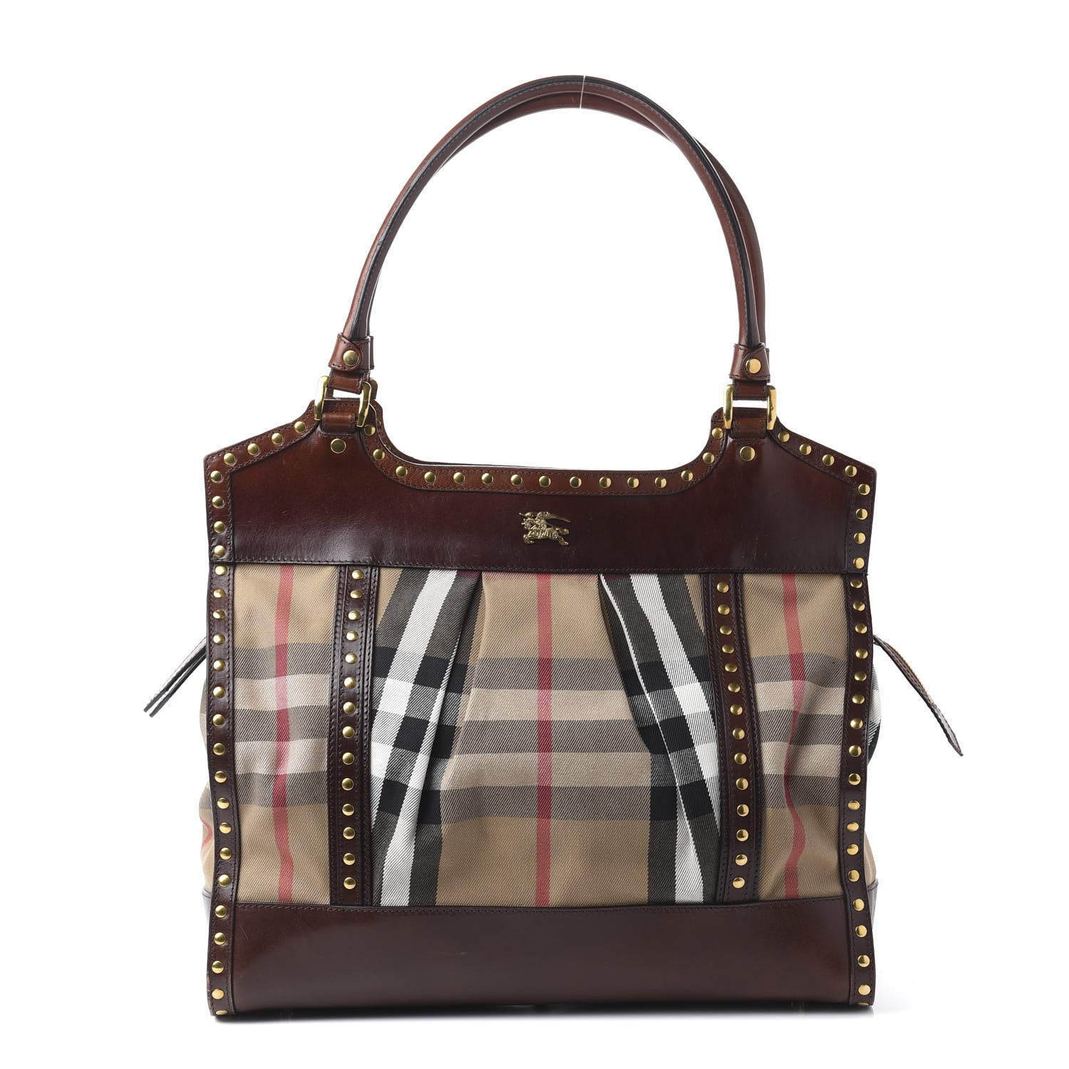 Burberry House Check Studded Large Greenham Tote Dark Tan 1 of 11