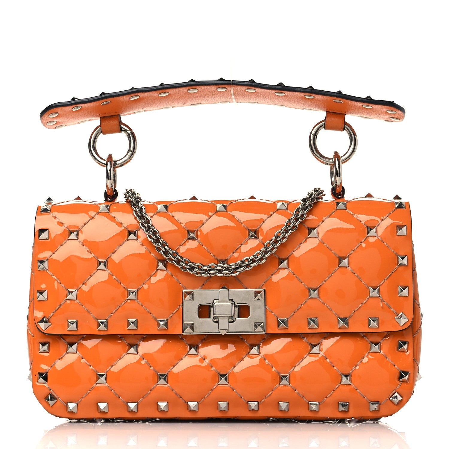 Valentino Garavani Patent Small Rockstud Spike Shoulder Bag Orange 1 of 7