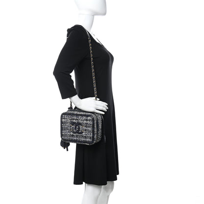 Chanel Tweed Snakeskin Quilted Medium CC Filigree Vanity Case Dark Navy 2 of 11