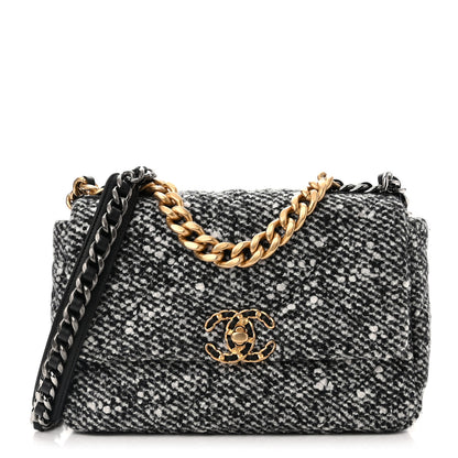 Chanel Tweed Quilted Medium Chanel 19 Flap Black Ecru 1 of 11