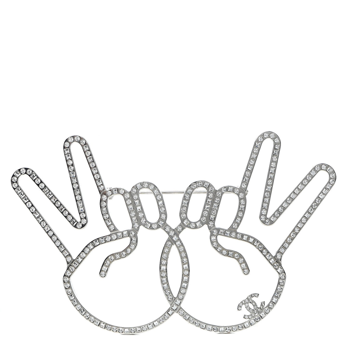 Strass Crystal Peace Sign Emoji Brooch Silver