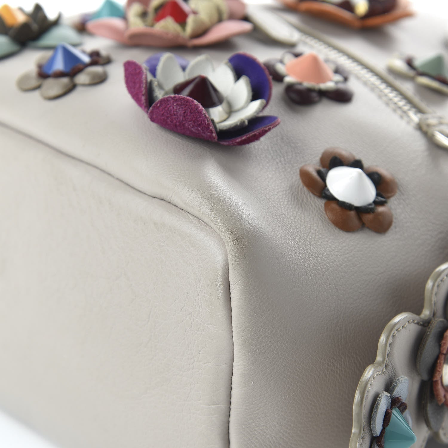 Fendi Vitello Dolce Flowerland Studded Mini Backpack Grigio Polvere Multicolor 10 of 13