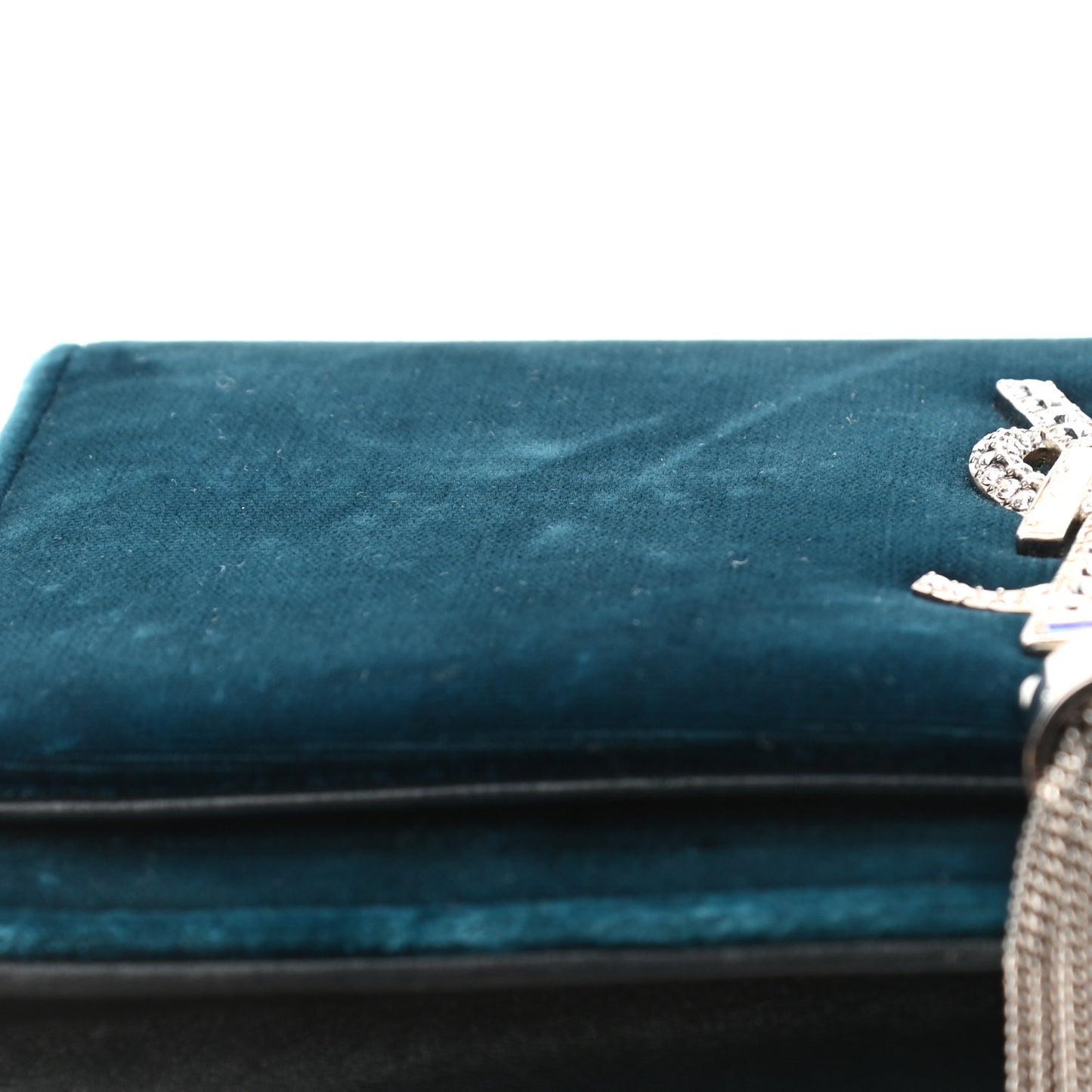 Velvet Crystal Monogram Kate Tassel Chain Wallet Blue