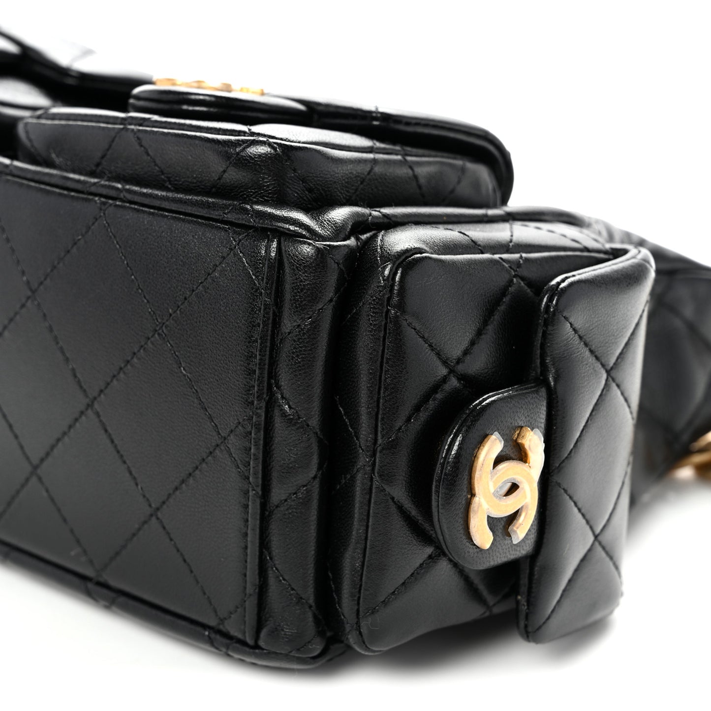 Shiny Lambskin Quilted Trendy Pockets Hobo Black