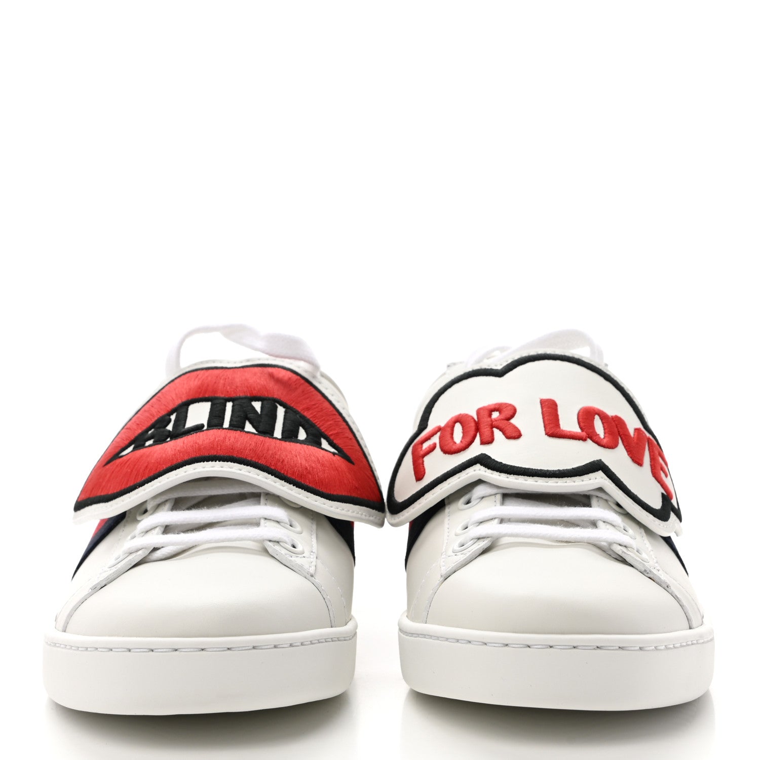 Gucci Calfskin Ayers Blind For Love Embroidered Womens Ace Sneakers 37.5 White 2 of 9