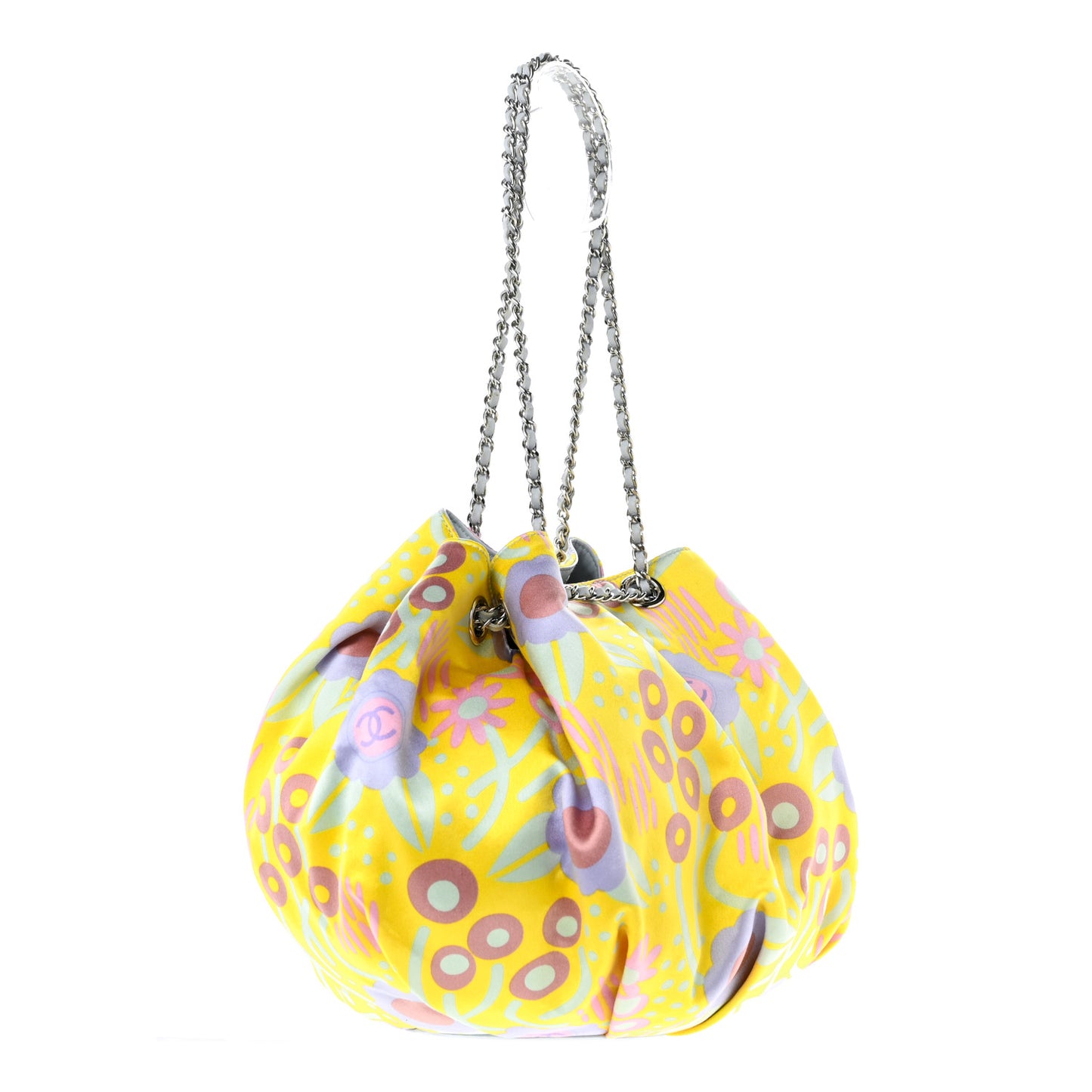 Satin Floral Printed Sac Cordon Yellow