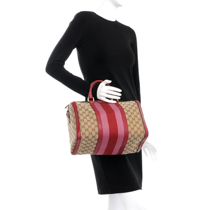 Gucci Monogram Cellarius Calfskin Vintage Web Medium Boston Beige Ebony Soft Burgundy Peonia Flower 3 of 13