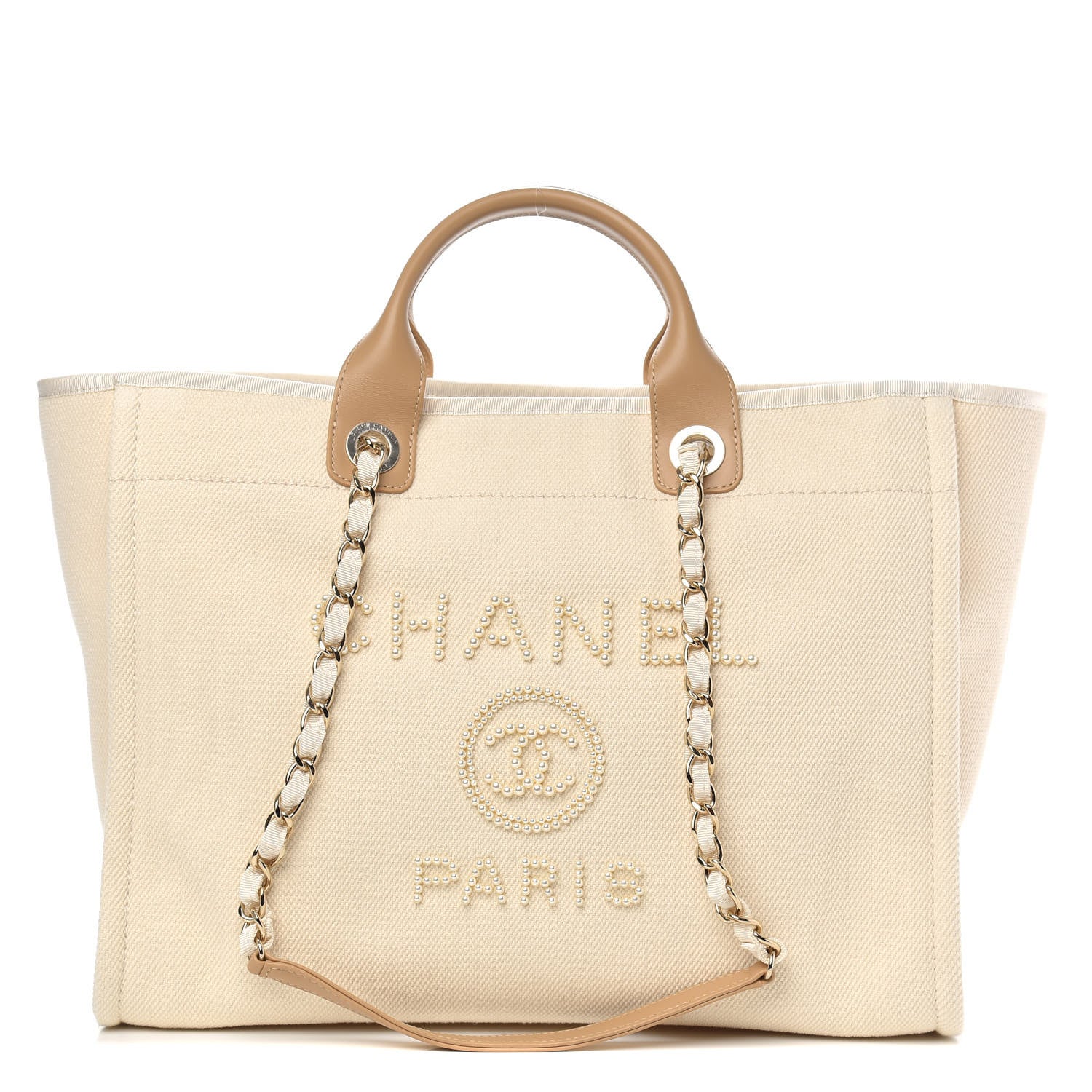 Chanel Canvas Pearl Medium Deauville Tote Ecru Beige 1 of 11