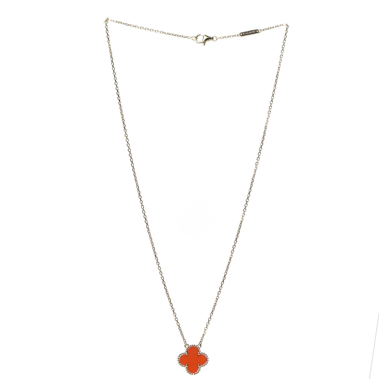 18K Yellow Gold Carnelian Vintage Alhambra Pendant Necklace