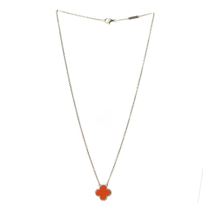 Van Cleef & Arpels 18K Yellow Gold Carnelian Vintage Alhambra Pendant Necklace 3 of 6