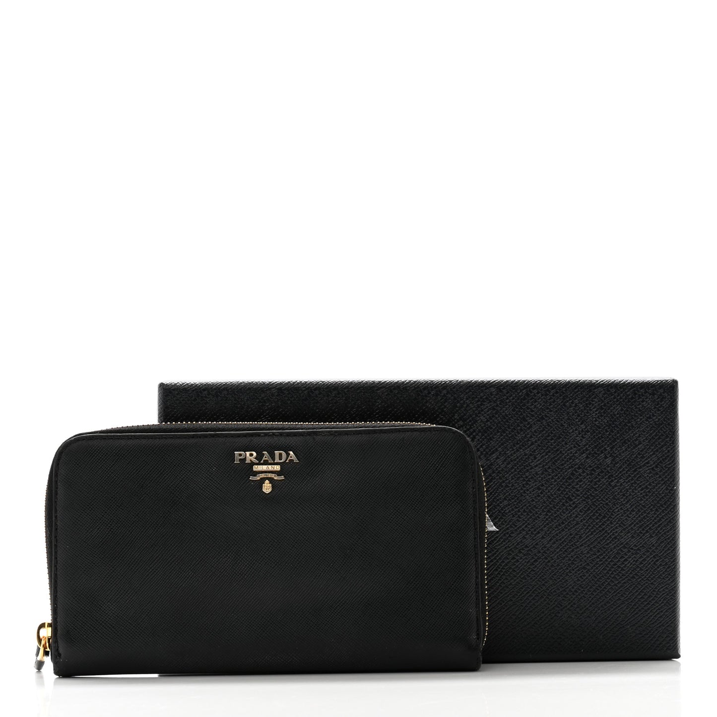 Saffiano Metal Zip Around Wallet Black