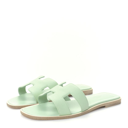 Hermes Epsom Oran Sandals 37.5 Vert Jade 3 of 8