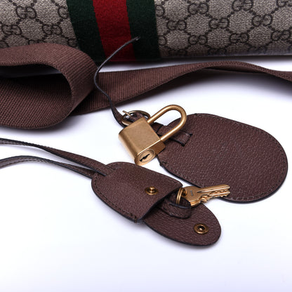 Gucci GG Supreme Monogram Textured Dollar Calfskin Web Medium Ophidia Carry-On Duffle Bag Beige Ebony New Acero 13 of 16