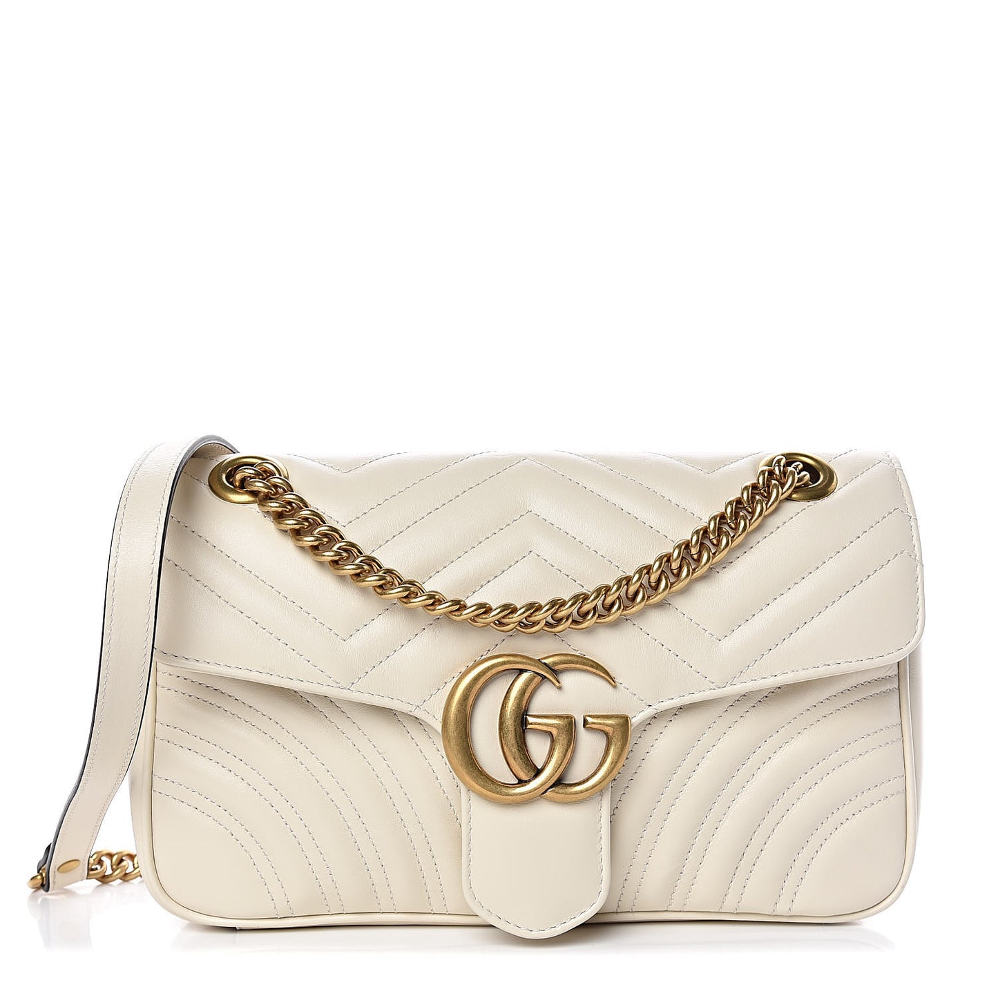 Calfskin Matelasse Small GG Marmont Shoulder Bag White