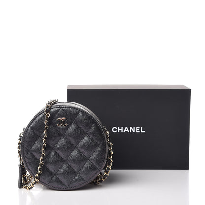 Chanel Iridescent Caviar Quilted Round Clutch With Chain Black 10 of 10
