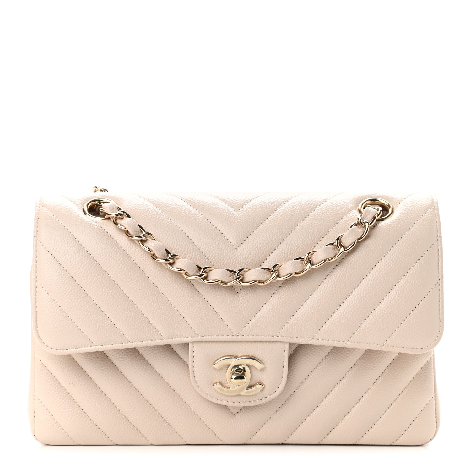 Chanel Caviar Chevron Quilted Small Double Flap Ivory 1 of 10