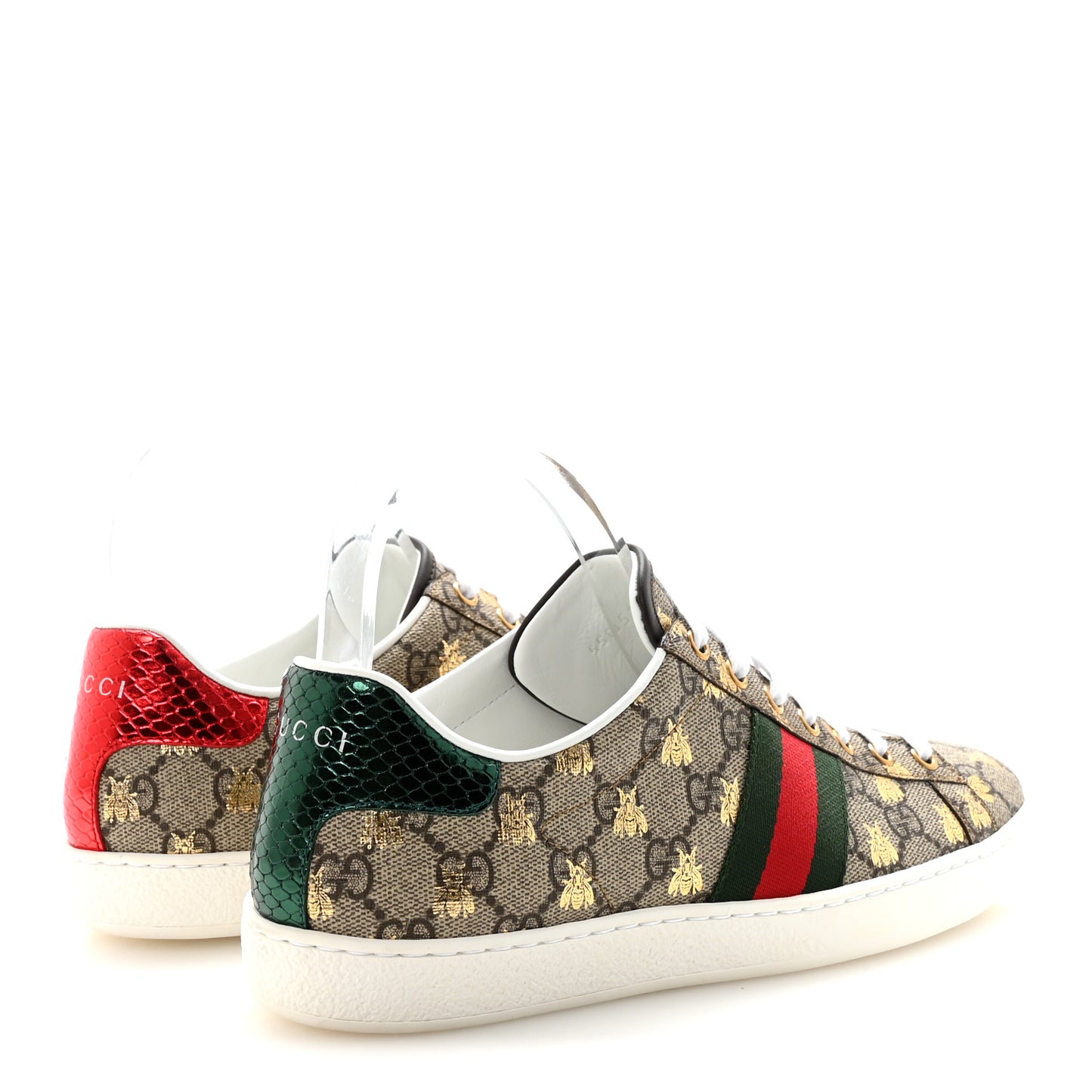 GG Supreme Monogram Bees Ayers Web Womens Ace Sneakers 38.5 Beige Oro Green Red