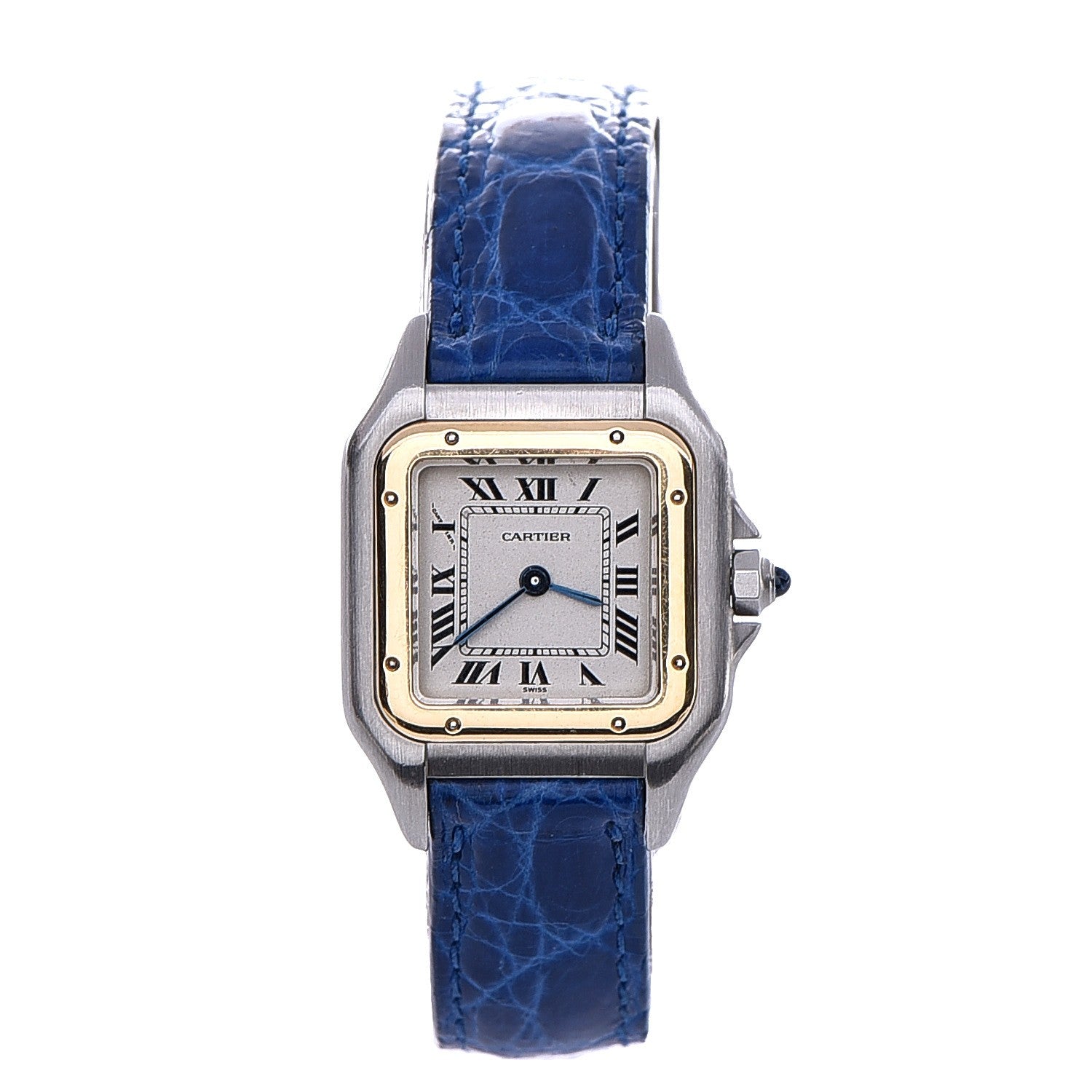 Cartier Stainless Steel 18K Yellow Gold Alligator 22mm Panthere Quartz Watch Blue 1 of 7