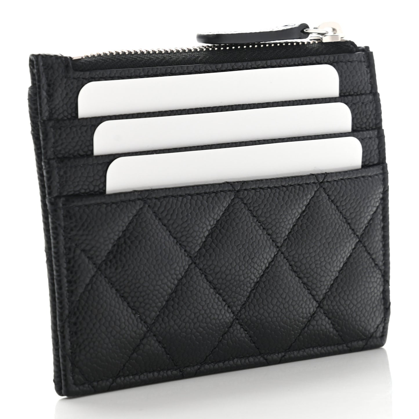 Caviar Quilted CC Zip Card Holder Black