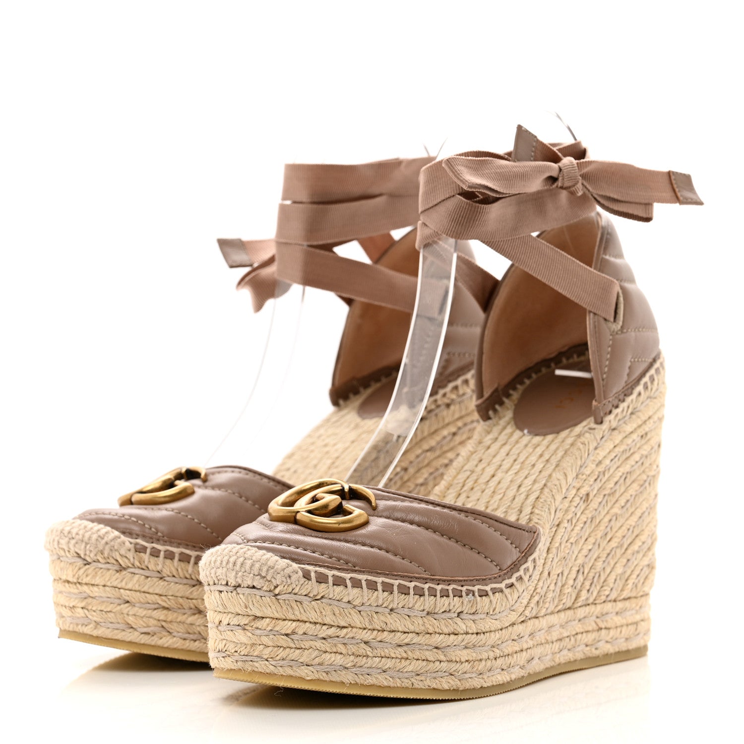 Gucci Nappa Matelasse GG Marmont Ankle Wrap Platform 35/120mm Espadrille Wedges 37 Porcelain Rose 3 of 10