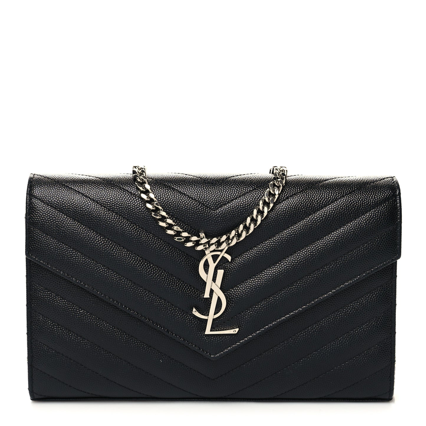 Grain De Poudre Matelasse Chevron Monogram Chain Wallet Black