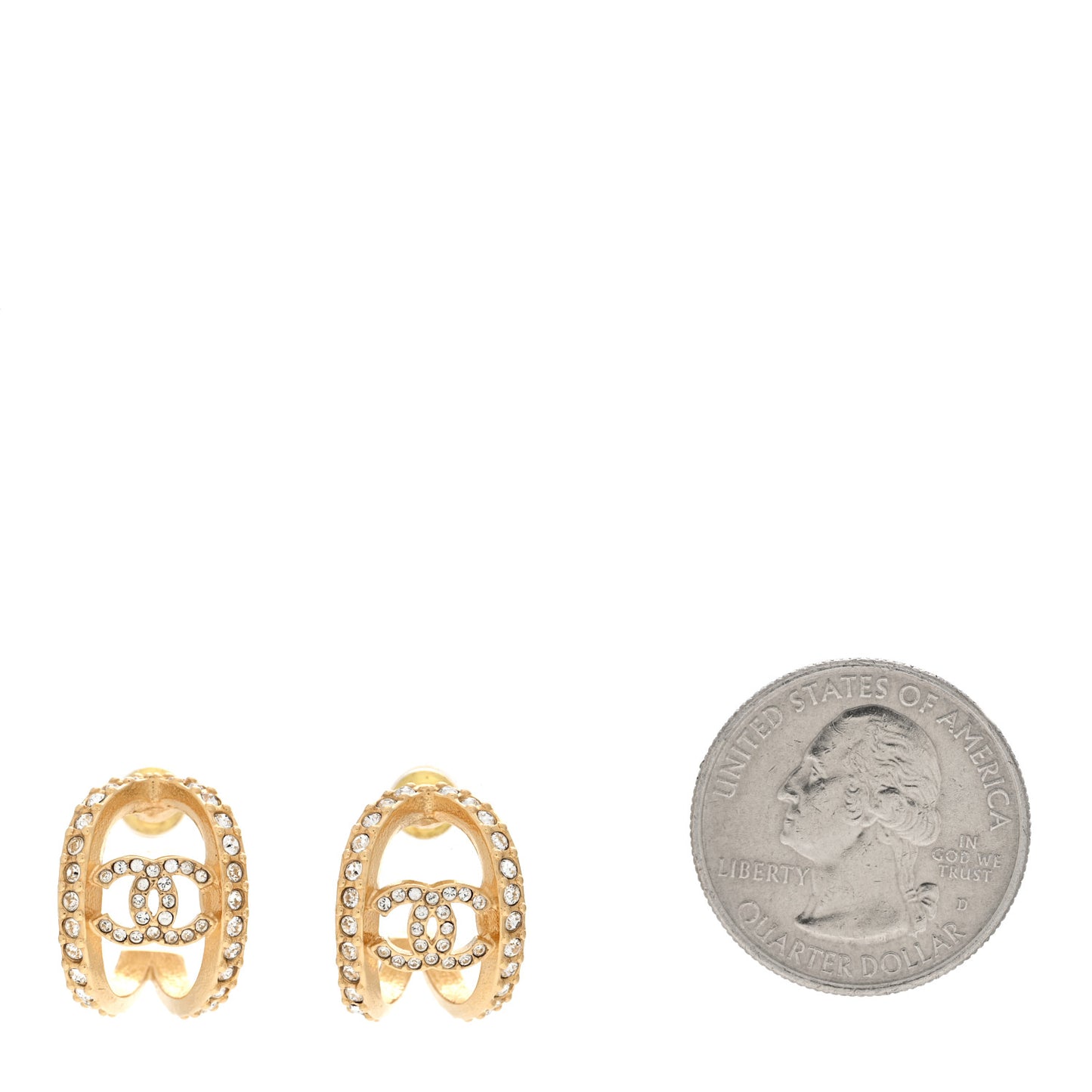 Crystal Strass CC Double Hoop Earrings Gold