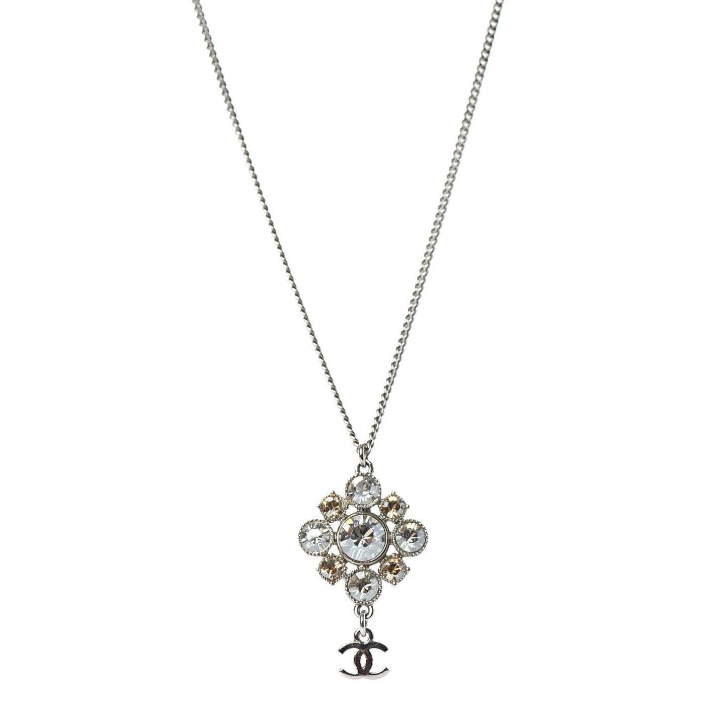 Crystal CC Drop Pendant Necklace Silver
