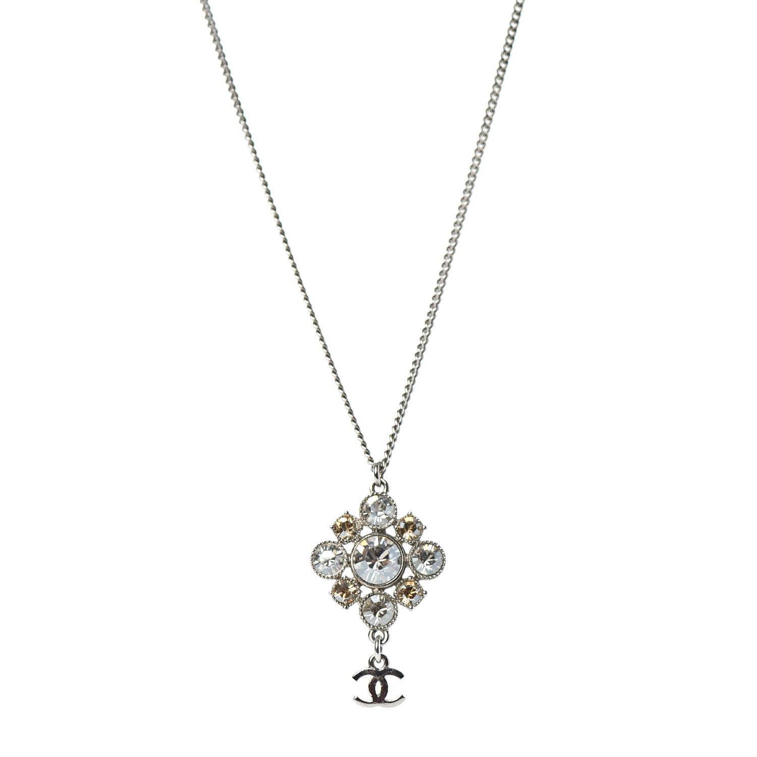 Chanel Crystal CC Drop Pendant Necklace Silver 1 of 5