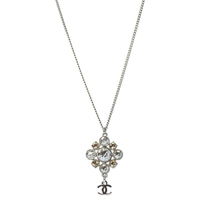 Chanel Crystal CC Drop Pendant Necklace Silver 1 of 5