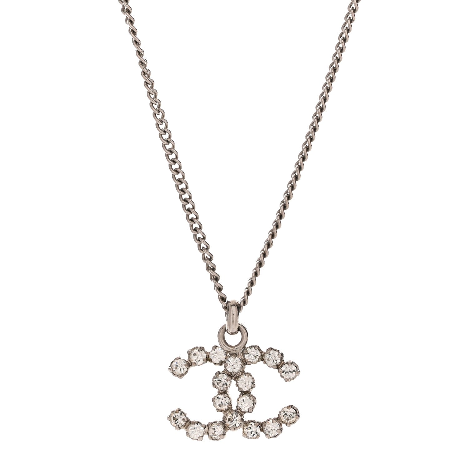 Chanel Crystal CC Pendant Necklace Silver 1 of 5