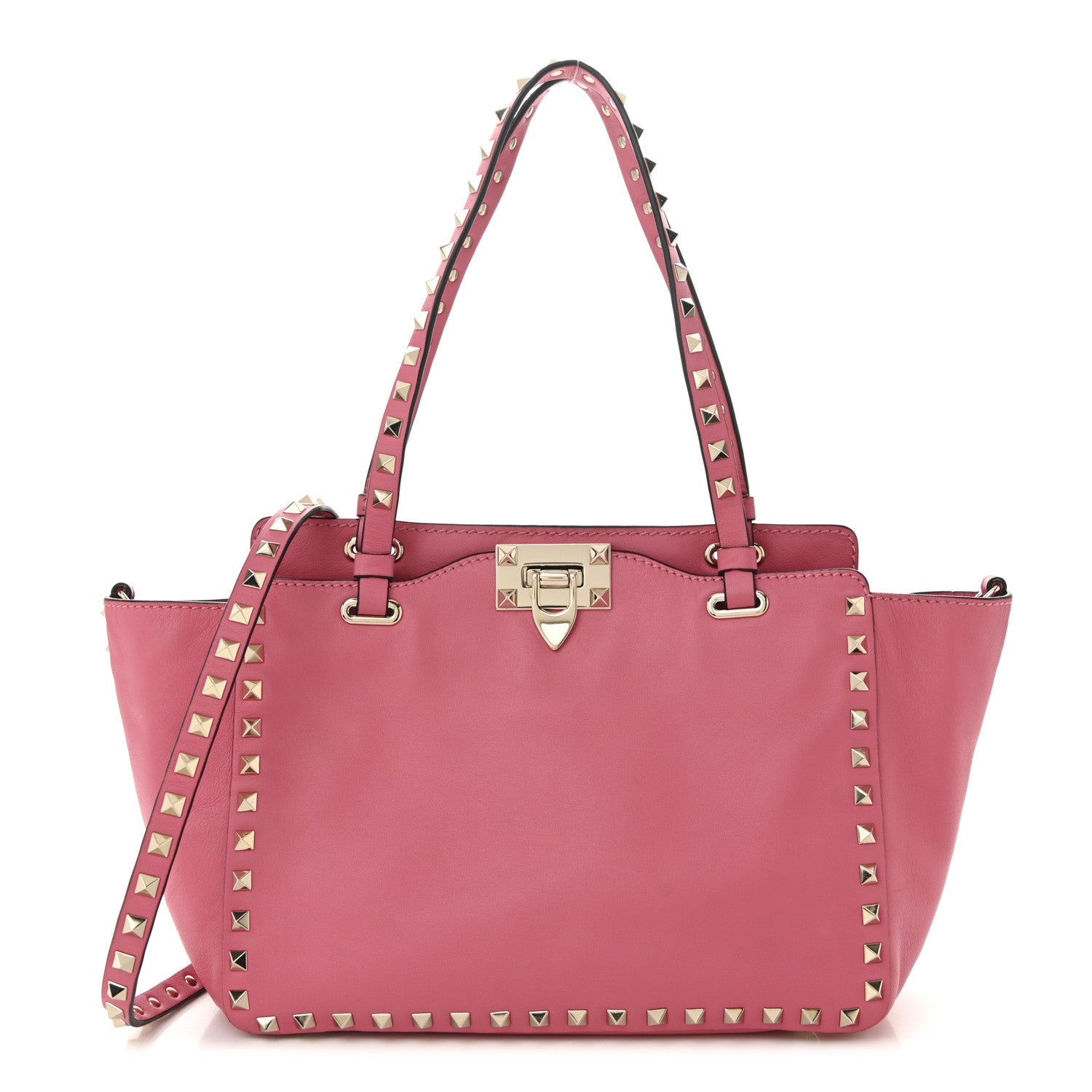 Valentino Garavani Vitello Small Rockstud Tote Fuxia Fluo 1 of 10