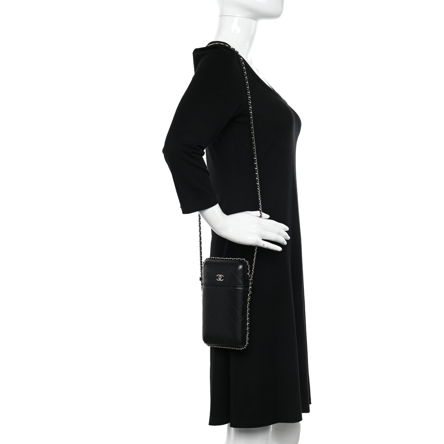 Chanel Lambskin Quilted Chain Around Phone Holder Black 2 of 10