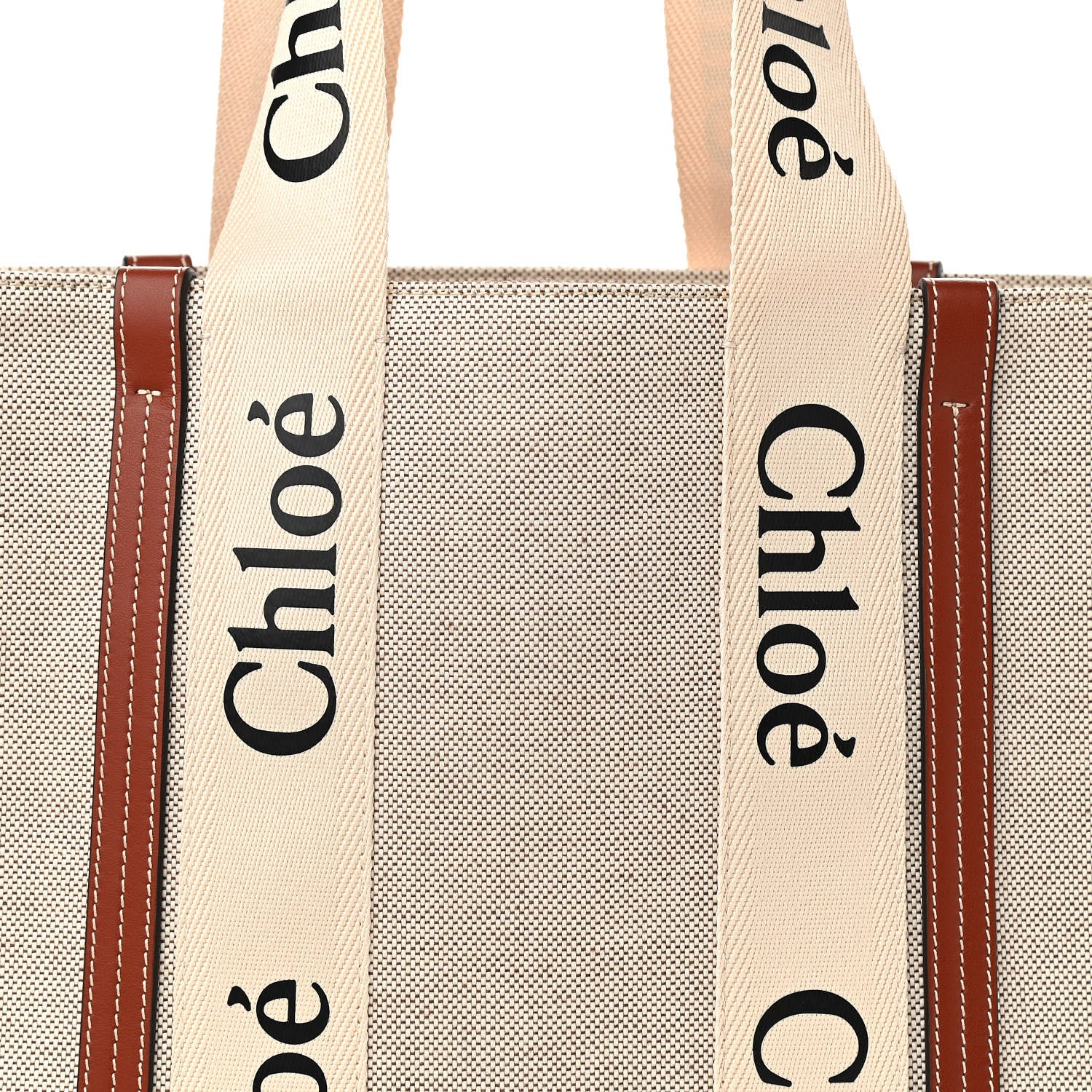 Chloe Cotton Calfskin Medium Woody Ribbon Tote White Brown 10 of 10