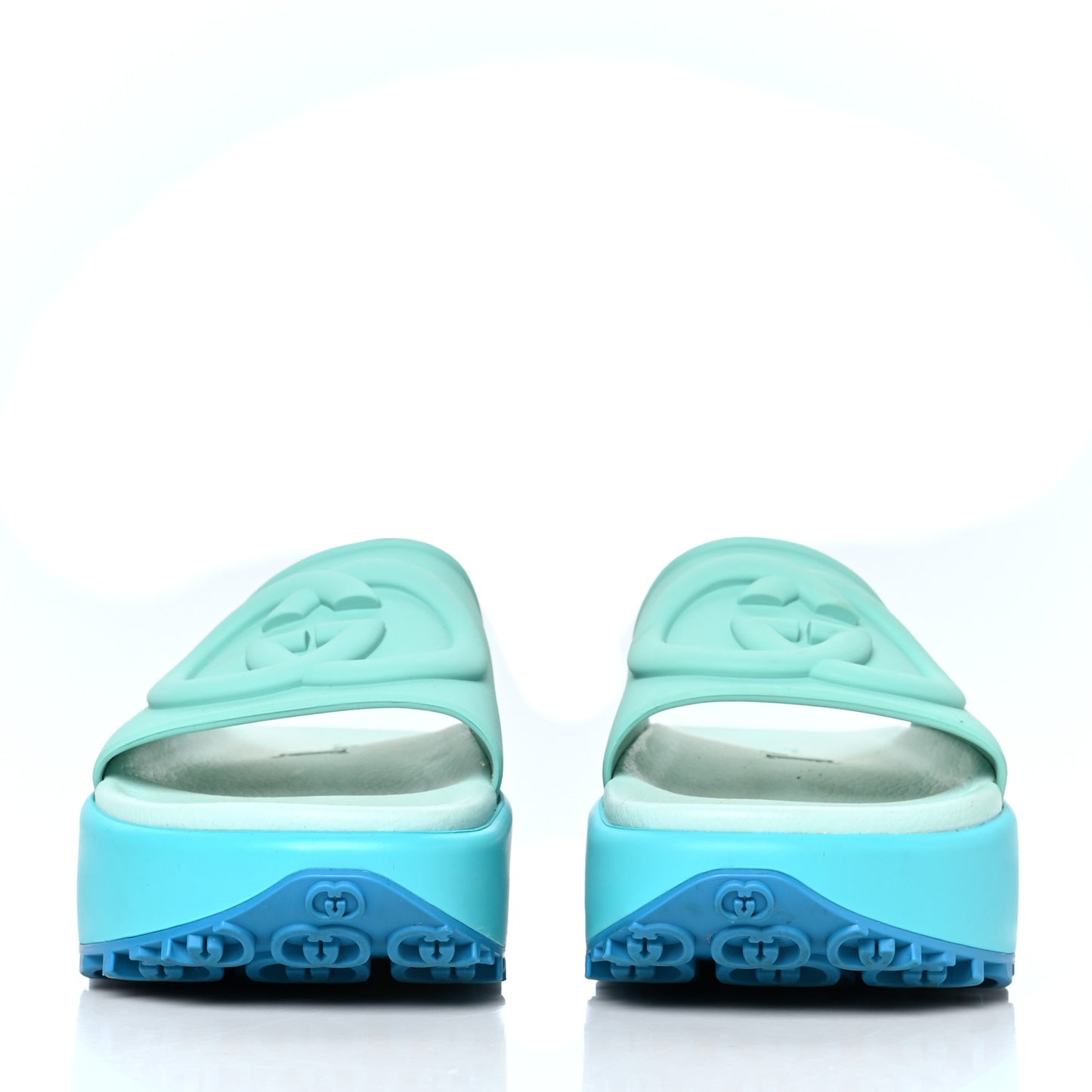Soft Rubber Womens Interlocking G Platform 42mm Slide Sandals 39 Bright Aqua