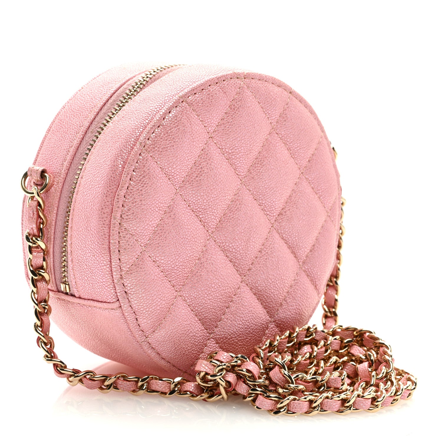 Chanel Iridescent Caviar Quilted Round Clutch With Chain Pink 2 of 8