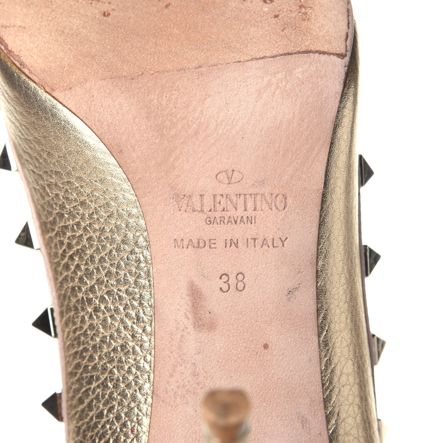 Valentino Garavani Metallic Pebbled Calfskin Rockstud 100mm Pumps 38 Mekong Poudre 8 of 12
