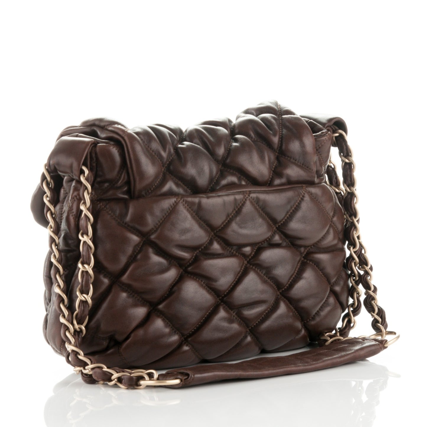 Lambskin Bubble Quilt Flap Brown