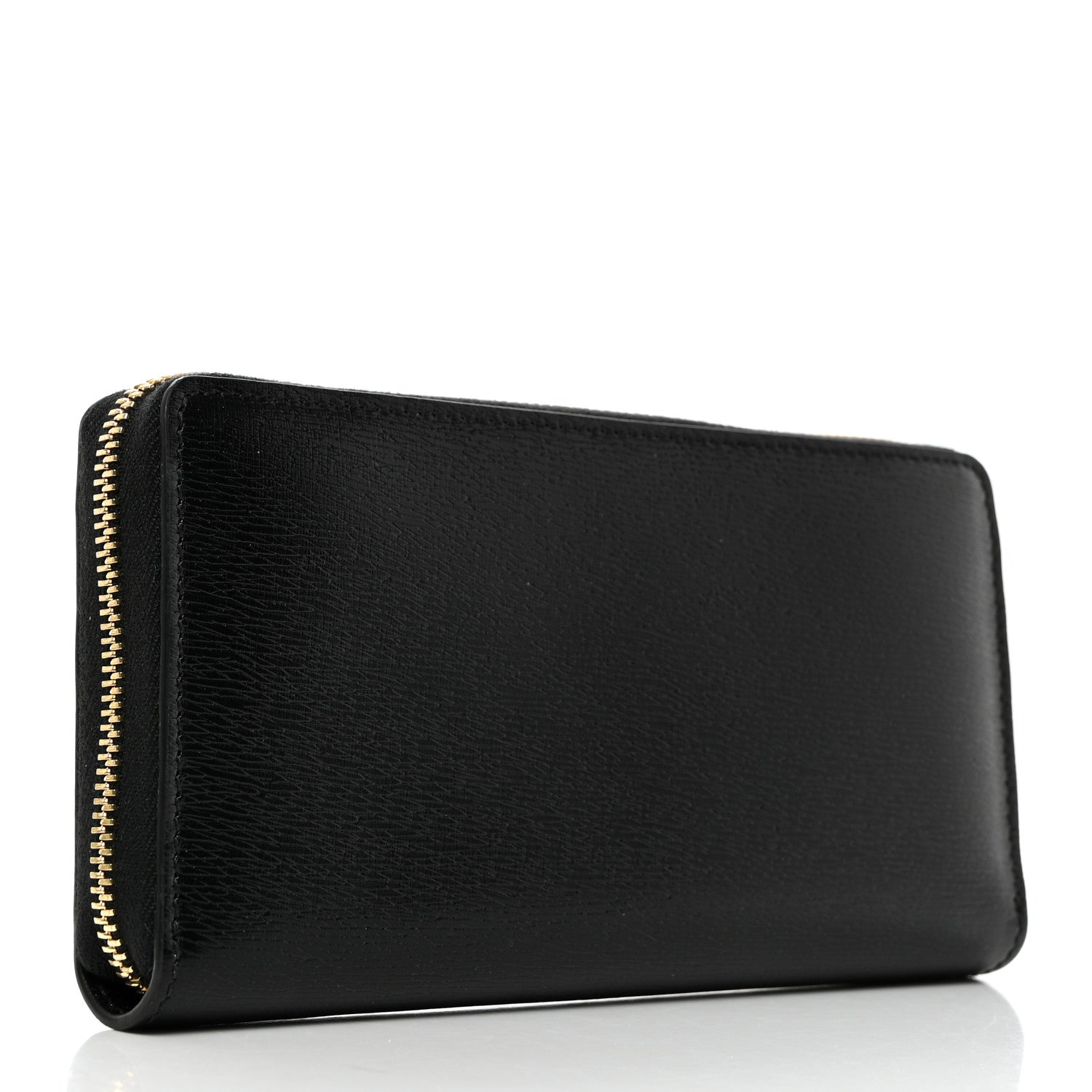 Gucci Textured Calfskin Gucci Script Zip Around Wallet Black 4 of 8