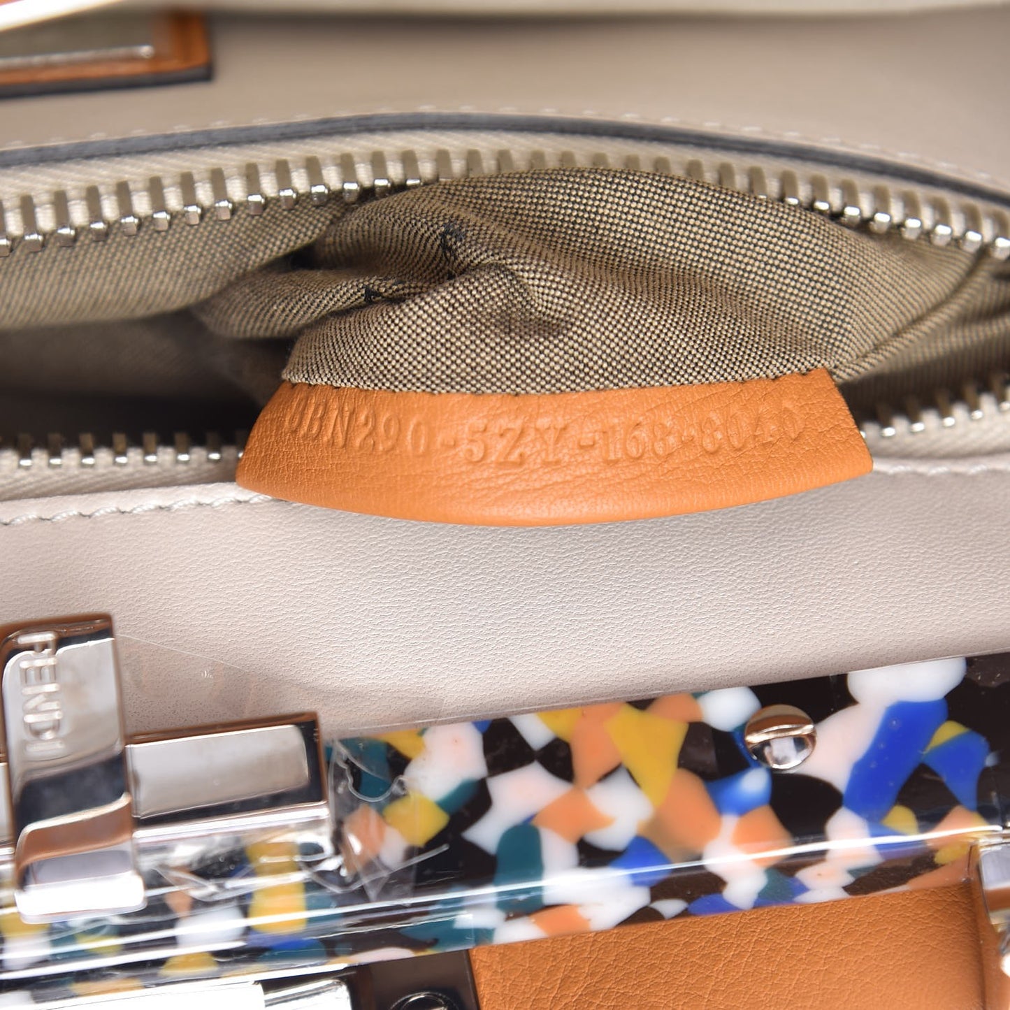 Vitello Seta Shiny Nappa Plexiglass Granite Medium Peekaboo Iconic Satchel Ginger Latte