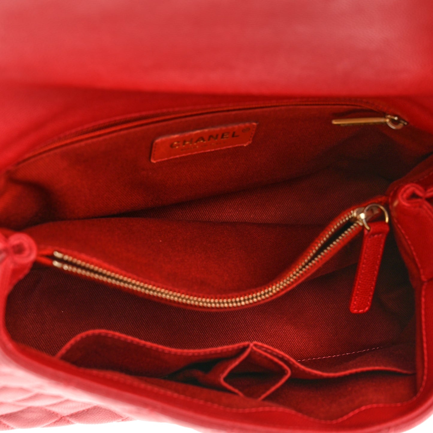 Caviar Quilted Small Coco Handle Flap Red