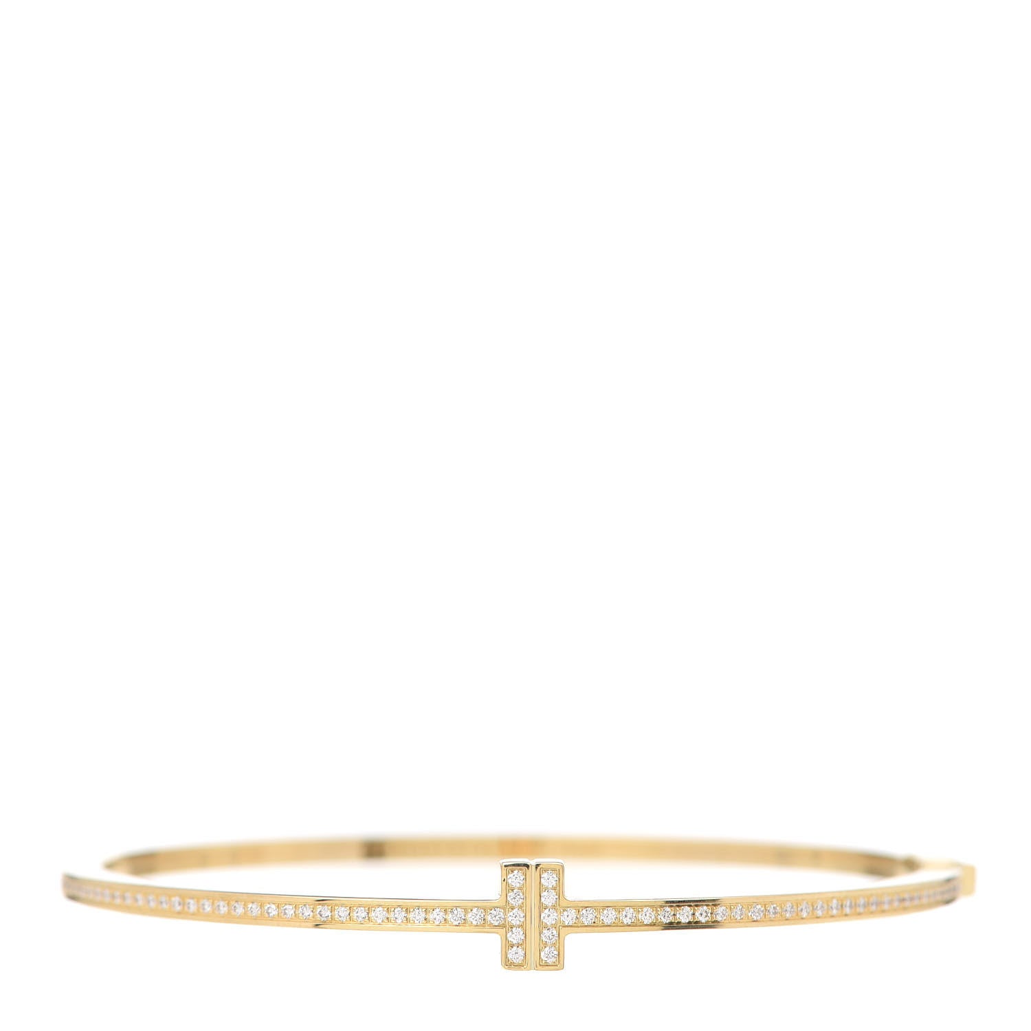 Tiffany 18K Yellow Gold Diamond T Hinged Wire Bangle Bracelet 1 of 6