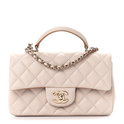 Chanel Lambskin Quilted Bi-Color Mini Top Handle Rectangular Flap Ecru Dark Beige 1 of 13