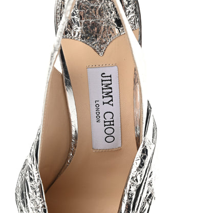 Jimmy Choo Metallic Foil Calfskin Annabell 85 Slingback Pumps 37 Silver 6 of 8