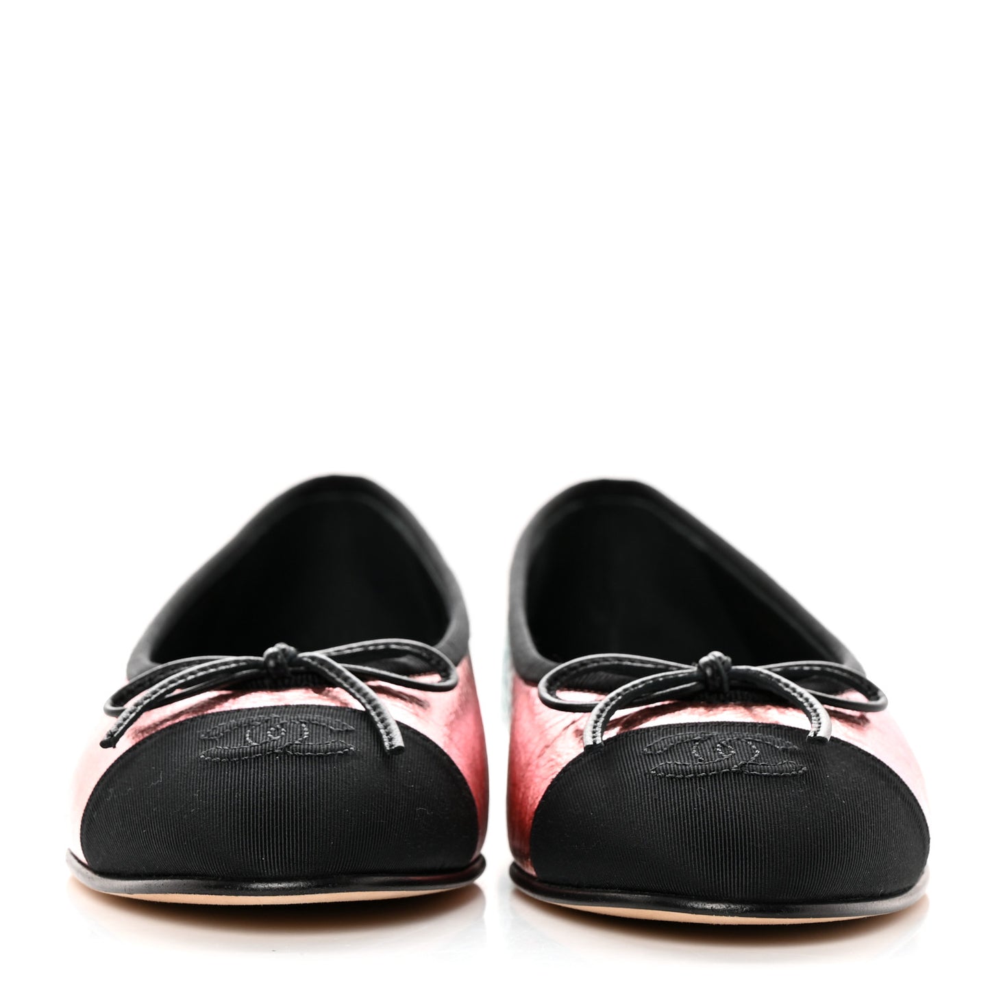 Laminated Calfskin Grosgrain Cap Toe CC Ballerina Flats 36.5 Multicolor Black