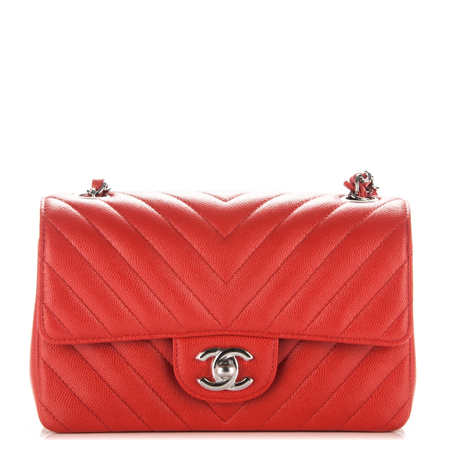Caviar Chevron Quilted Mini Rectangular Flap Red