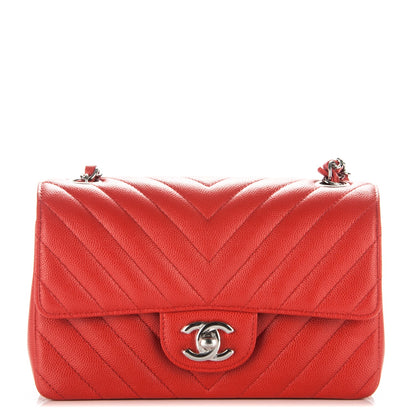 Chanel Caviar Chevron Quilted Mini Rectangular Flap Red 1 of 7