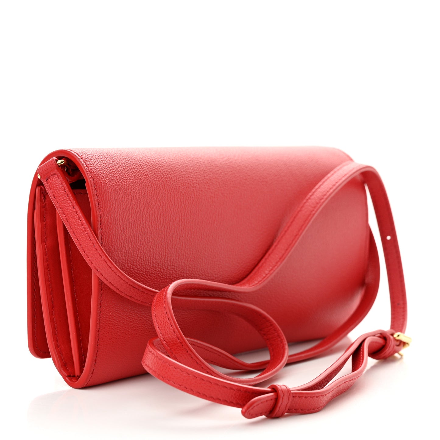 Grainy Calfskin Logo Henley Wallet On Chain Red